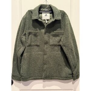 Amazon Aware Mens Sherpa Shirt Jacket Olive Green Faux Fur Shacket Large NWT